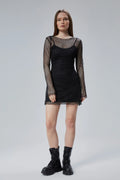 Hex Uzun Kollu Astarlı Mini File Elbise