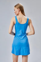 Göğüs Dekolte Bağcık Detaylı Mini Elbise - Mavi