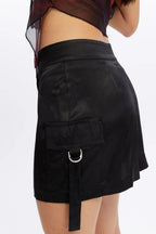 Saten Kargo Mini Etek - Siyah