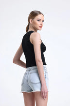 Göğüs ve Göbek Dekolteli Kolsuz Bluz