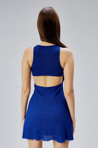 Sırt Dekolteli Simli Kolsuz Astarlı Mini Elbise