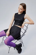 Deri Görünümlü Volanlı Yüksel Bel Mini Etek