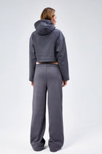 Oversize Crop Nakış Sloganlı Şardonlu Sweatshirt