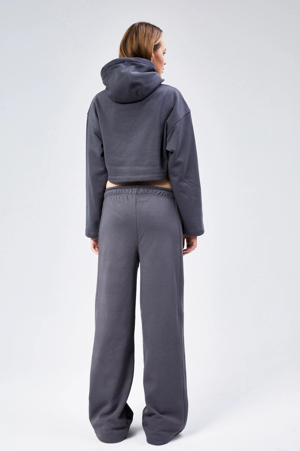 Oversize Crop Nakış Sloganlı Şardonlu Sweatshirt