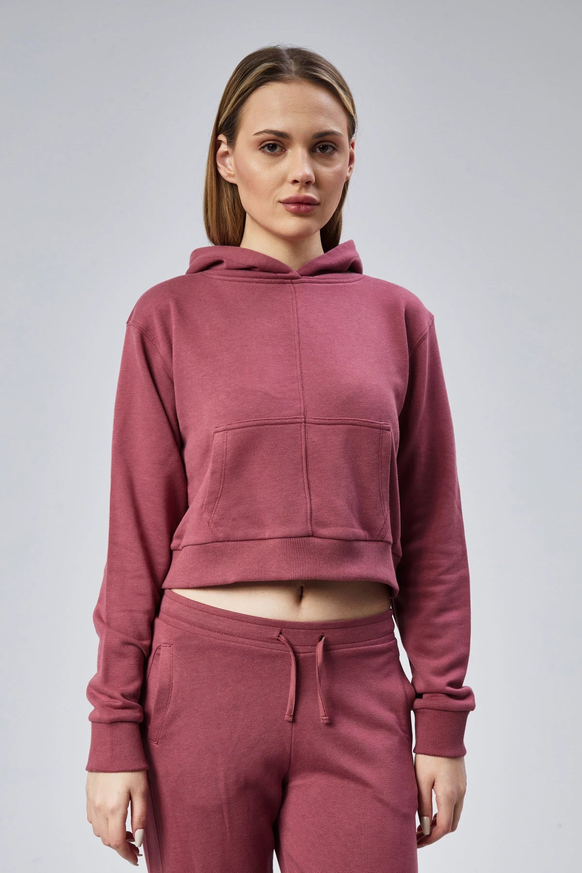 Dikiş Detaylı Cepli Crop Sweatshirt