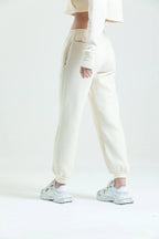 Fermuarlı Crop Sweatshirt & Jogger Eşofman Altı Takım - Ekru