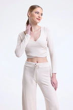 Plazzo Geniş Paça Pantolon - Ekru