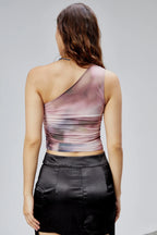 Tek Omuz Büzgülü Tül Crop Bluz