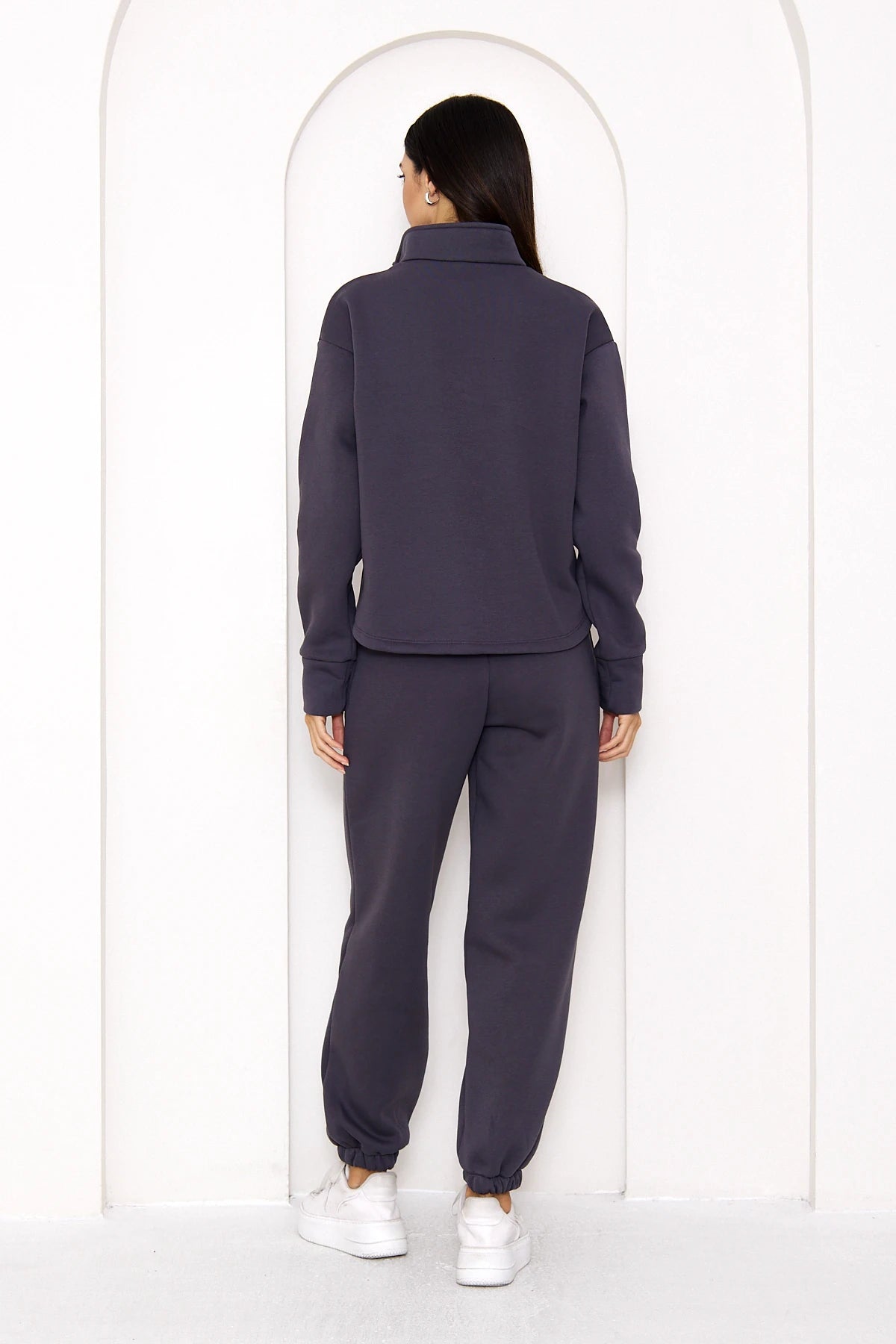 Yarım Fermuarlı Şardonlu Sweatshirt