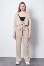 Crop Kapşonlu Hırka & Düşük Bel Eşofman Altı Takım