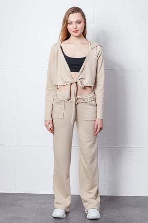 Crop Kapşonlu Hırka & Düşük Bel Eşofman Altı Takım