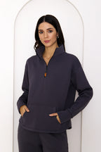 Yarım Fermuarlı Şardonlu Sweatshirt