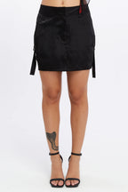 Saten Kargo Mini Etek - Siyah