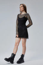 Hex Uzun Kollu Astarlı Mini File Elbise