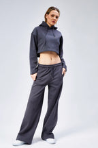 Oversize Crop Nakış Sloganlı Şardonlu Sweatshirt