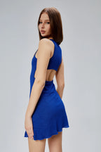 Sırt Dekolteli Simli Kolsuz Astarlı Mini Elbise