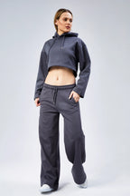 Oversize Crop Nakış Sloganlı Şardonlu Sweatshirt