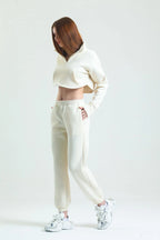 Fermuarlı Crop Sweatshirt - Ekru