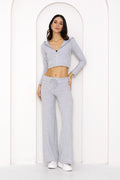 Kapüşonlu Crop Hırka & Geniş Paça Pantolon Takım