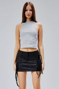 Deri Görünümlü Kargo Mini Etek