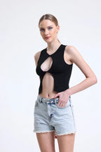 Göğüs ve Göbek Dekolteli Kolsuz Bluz