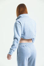 İçi Polarlı Crop Sweatshirt & Jogger Eşofman Altı Takım - Gri
