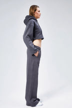 Oversize Crop Nakış Sloganlı Şardonlu Sweatshirt