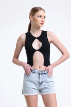 Göğüs ve Göbek Dekolteli Kolsuz Bluz