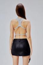 Deri Görünümlü Kargo Mini Etek