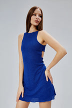 Sırt Dekolteli Simli Kolsuz Astarlı Mini Elbise