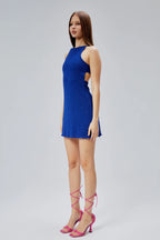 Sırt Dekolteli Simli Kolsuz Astarlı Mini Elbise