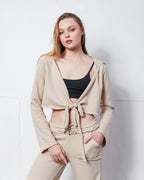 Bağlamalı Crop Kapşonlu Hırka