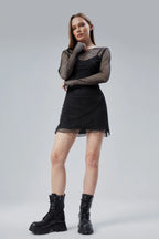 Hex Uzun Kollu Astarlı Mini File Elbise