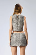 Pul Payet İşlemeli Düşük Bel Astarlı Mini Etek