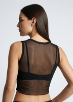 Transparan Tül Kolsuz Crop Bluz