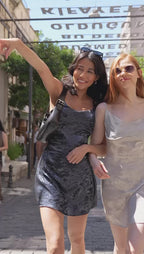 Velora Jakarlı Saten Sırt Dekolteli Mini Elbise - Gece Mavisi