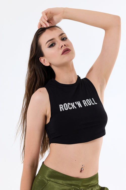 Varak Baskılı Kolsuz Crop Top - Bluz - Nineteen Brand